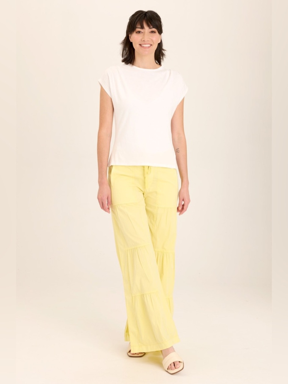 NWT XCVI Terraced Wide-leg Pants, Light butter yellow